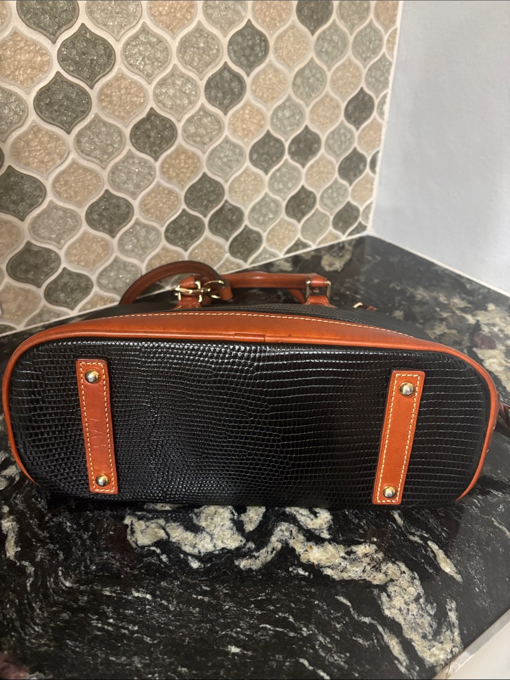 Dooney & Bourke Black Textured Sachet with Brown Trim - Picture 3 of 4